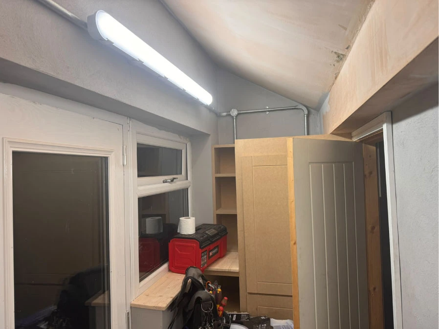 Outhouse workshop power and lighting installation